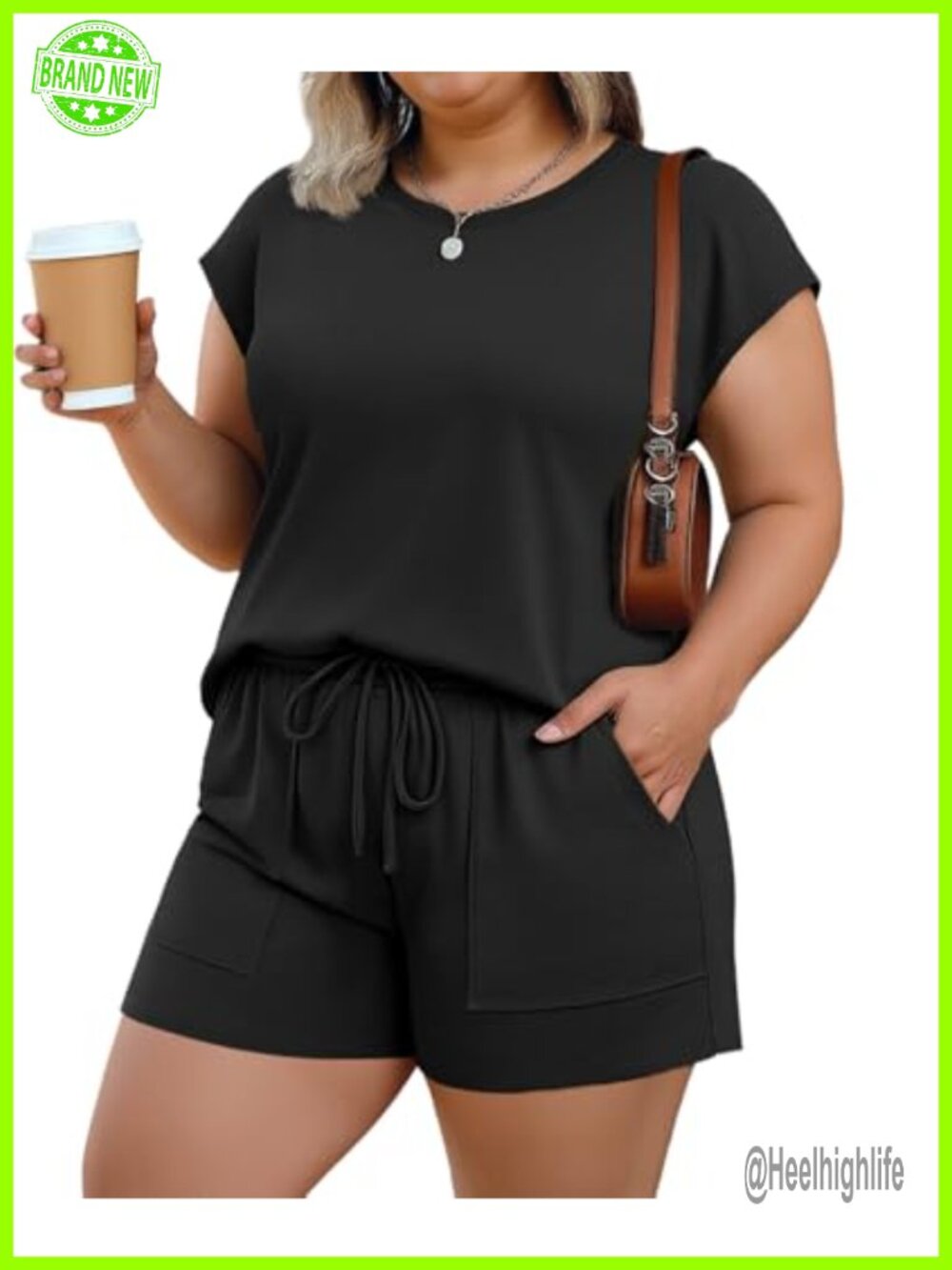 Plus Size Two Piece Short Set Cap Sleeve Drawstring Lounge Sweatsuit
